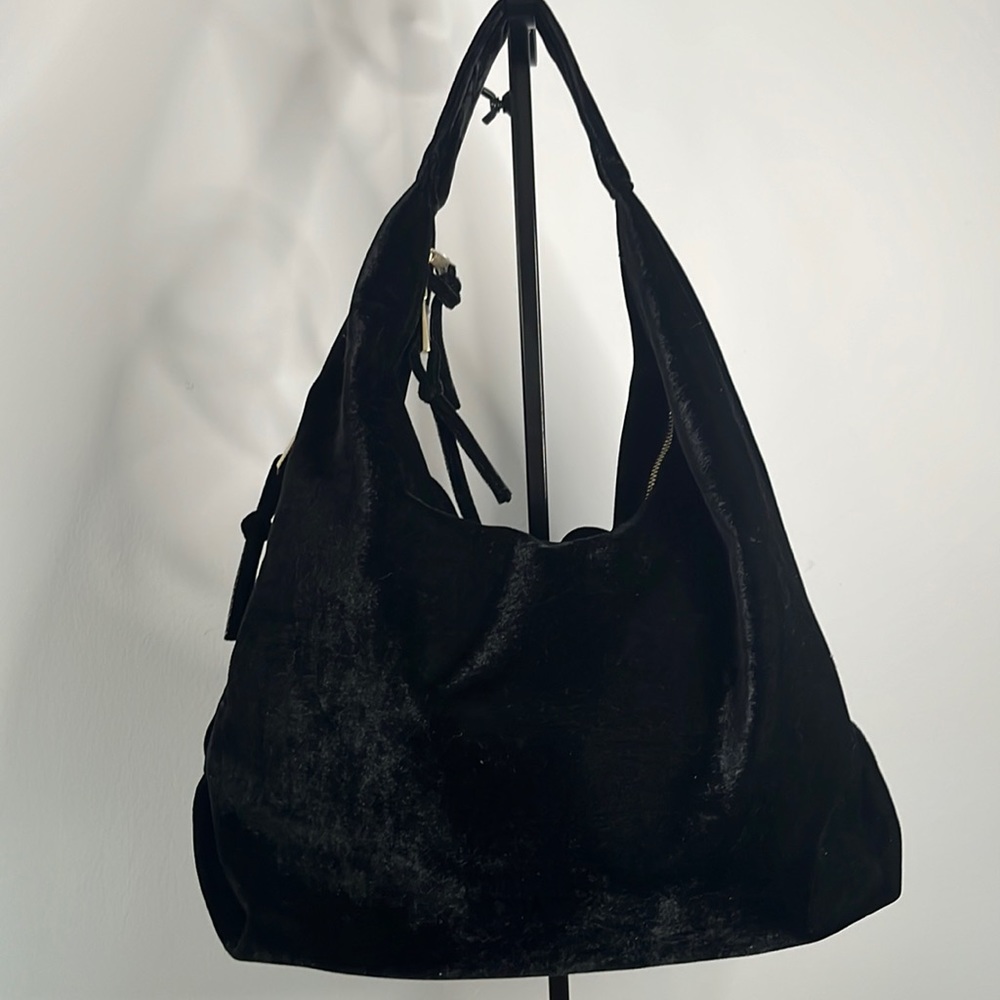 NWOT Tabitha Webb Black velvet hobo with gold hardware